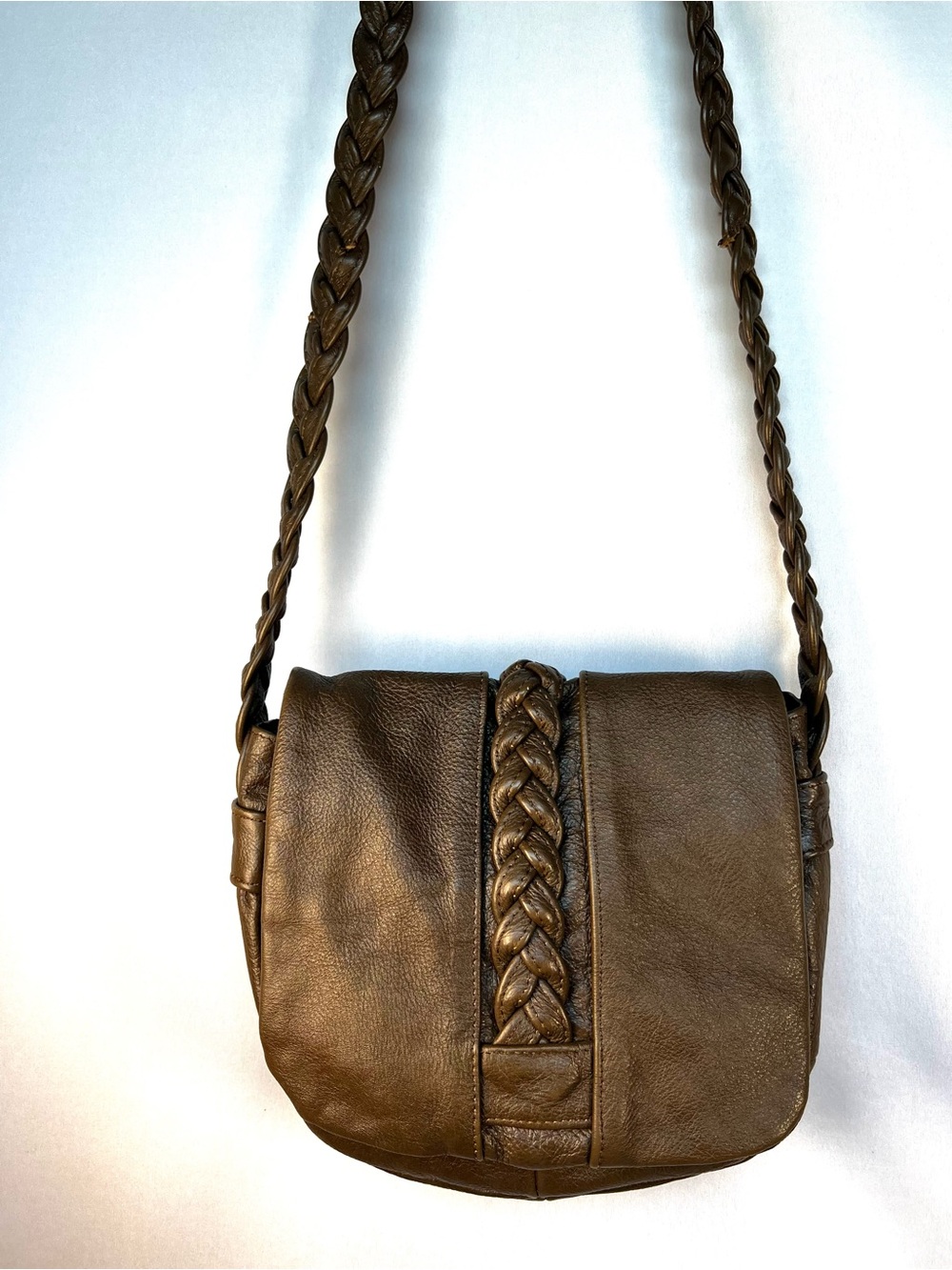 Vintage Genuine Leather Braided Crossbody Bag Brown Boho Saddle Bag